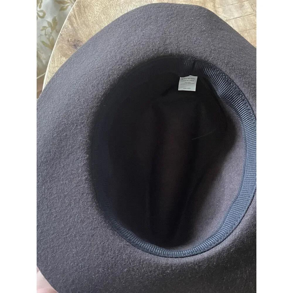 Unisex World Market Wool Fedora Hat Brown Feather Band One Size boho-inspired